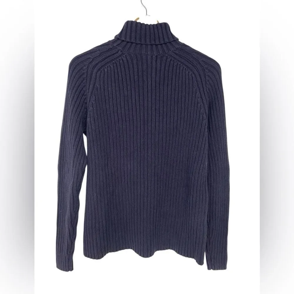 Lands’ End Thick Chunky Knit Navy Blue Turtleneck Sweater Size Medium